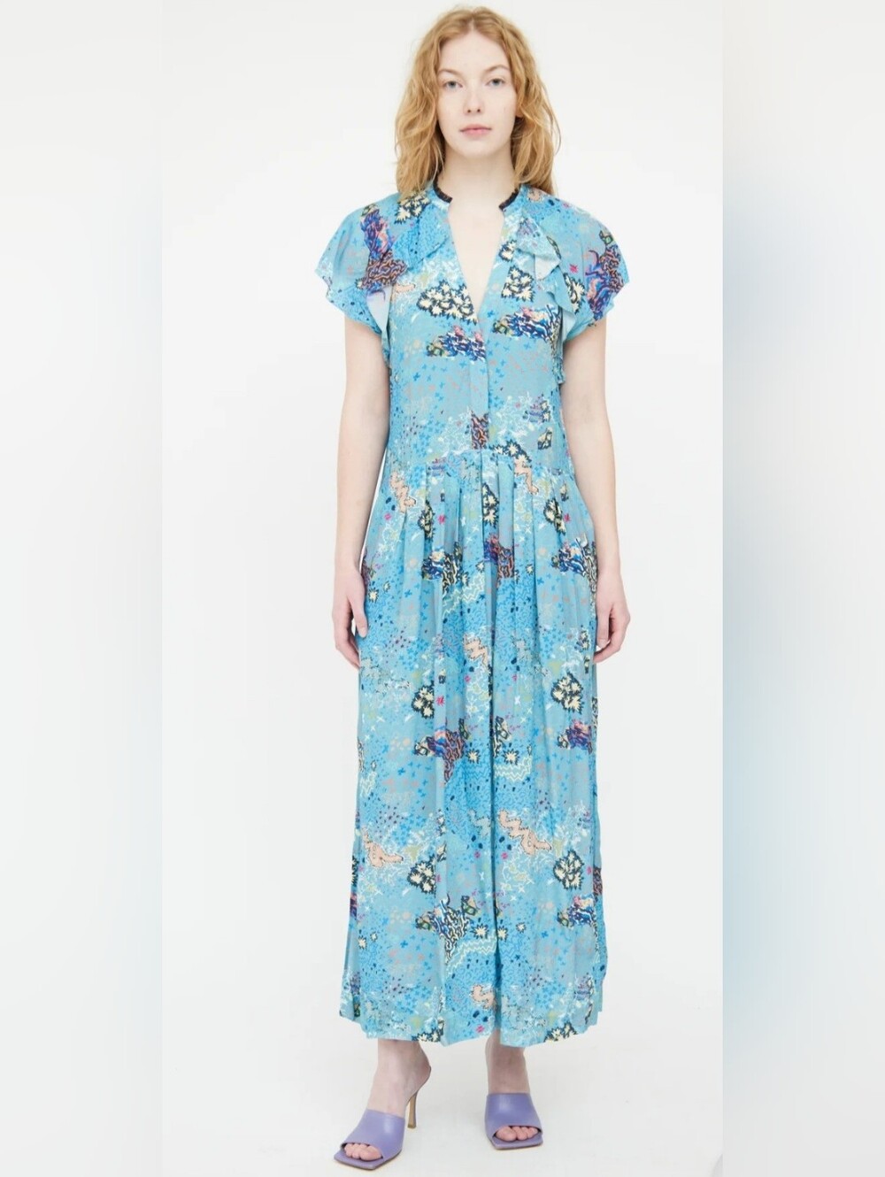 Zadig & Voltaire Blue & Multicolour Ruskie Glam Ruffled Dress